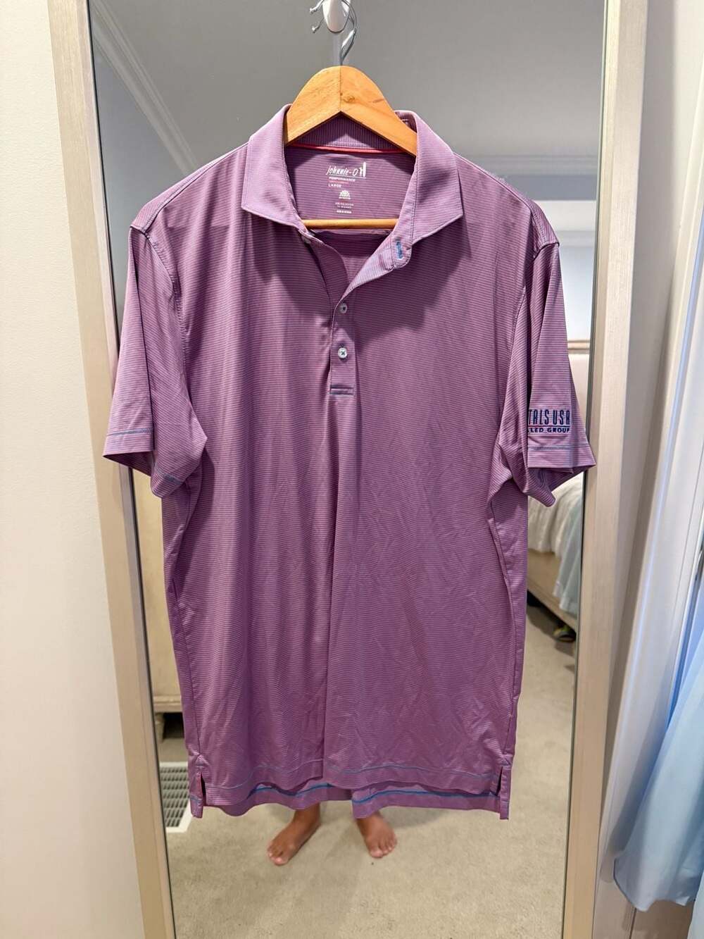 johnnie-O Performance Striped Golf Polo Shirt Purple Large Metals USA